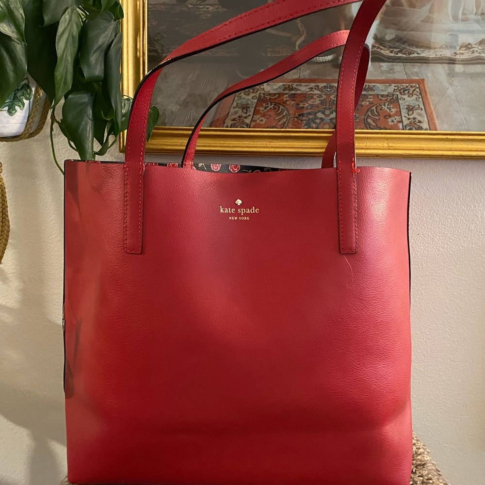 Kate spade large reversible tote red and roses
